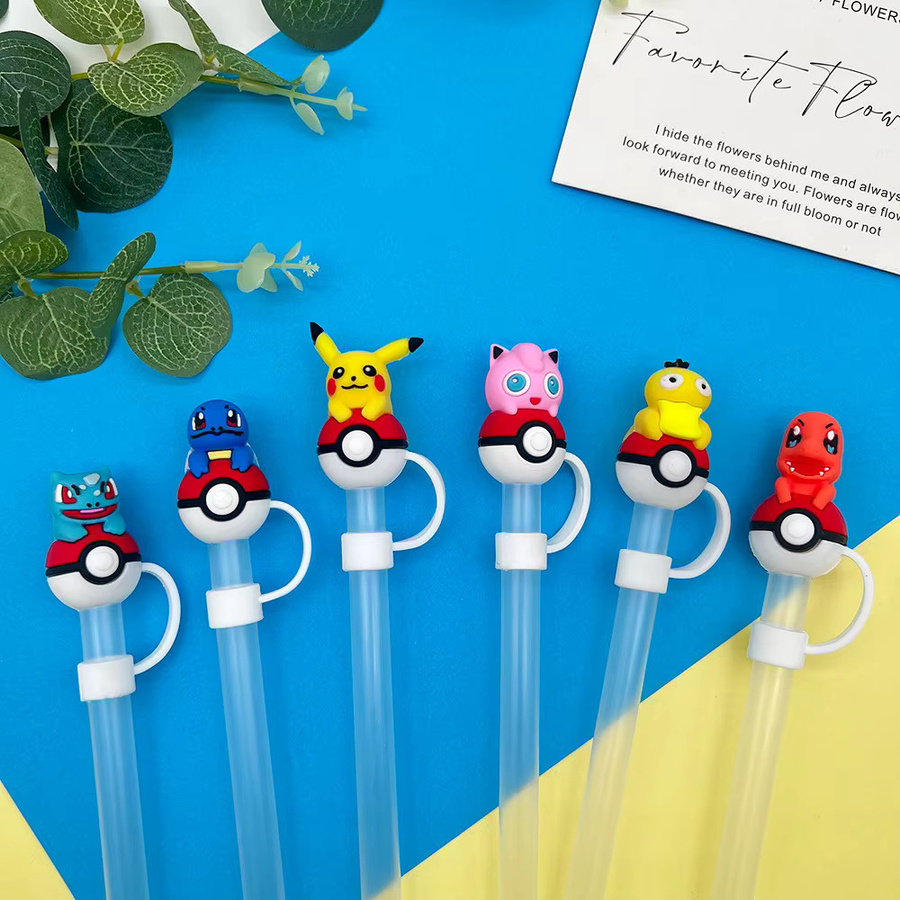 6 Stück Pokemon 3D Silikon-Strohhalmaufsätze in Multicolour für 10mm Strohhalme und Glasbecher passend für 30 & 40 Unzen Becher mit Henkel staubdicht und wiederverwendbar von Potdemiel - Bild 3
