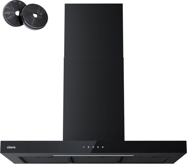 CIARRA Wandhaube VMB9102 in Schwarz, Dunstabzugshaube mit WIFI-App-Steuerung, 90 cm Breite, 709 m³/h Leistung, A+++ Energieeffizienz, Glasoberfläche, Abluft oder Umluft mit Aktivkohlefilter - Bild 1