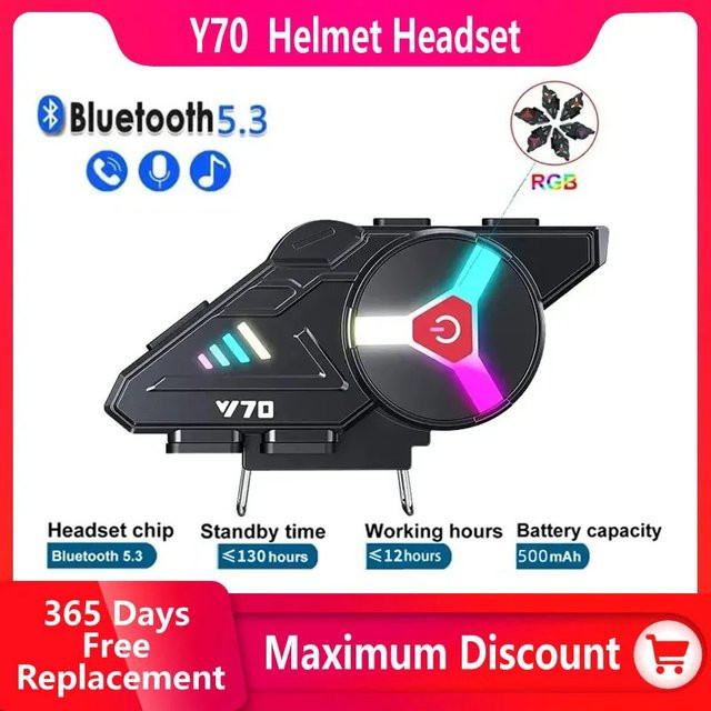 XINOWY Bluetooth 5.3 Helm Kopfhörer Y70 mit RGB-Beleuchtung, IPX6 wasserdicht, Farbe: Schwarz - Bild 1