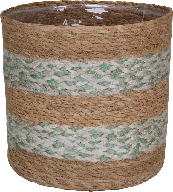 A.H.G. Pflanzkorb aus Seegras im Zick-Zack-Design, Salbeibeige, Durchmesser: 16 cm, Höhe: 16 cm - Bild 1