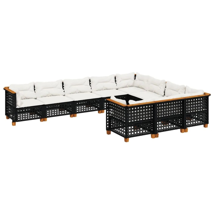 vidaXL 10-tlg. Garten-Sofagarnitur aus Poly-Rattan und Akazienholz in Schwarz mit UV-beständigen Kissen - Bild 2