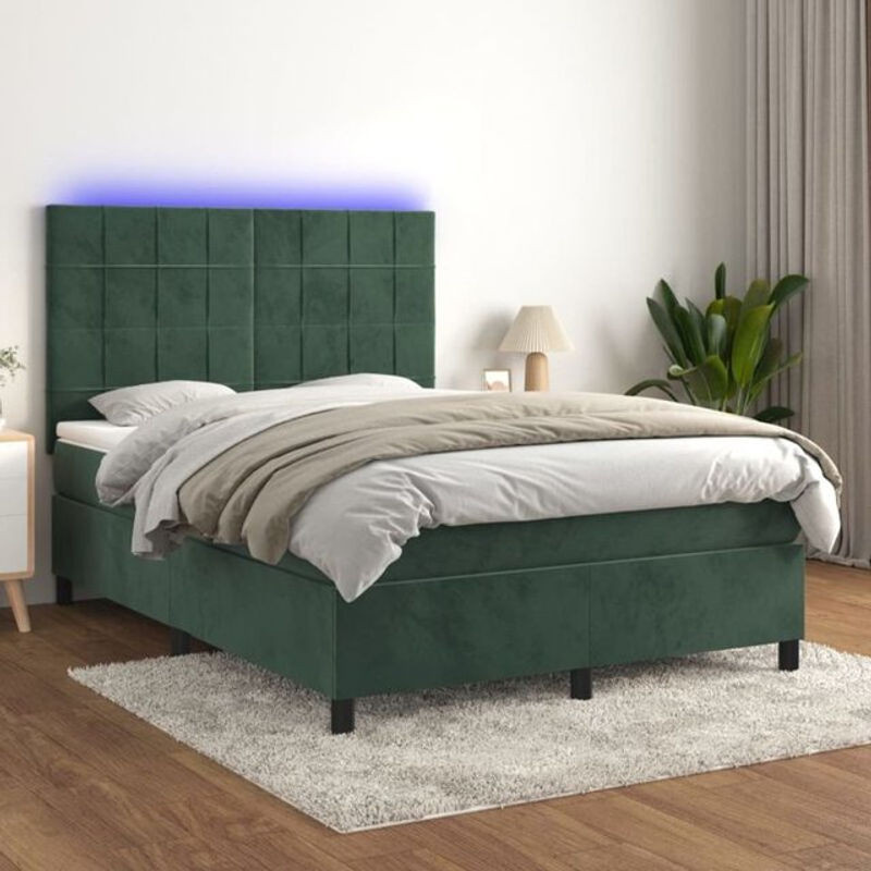 Vidaxl Boxspringbett mit Matratze und LED in Dunkelgrün aus Samt, B/T/H: 140 x 190 x 118 cm - Bild 1