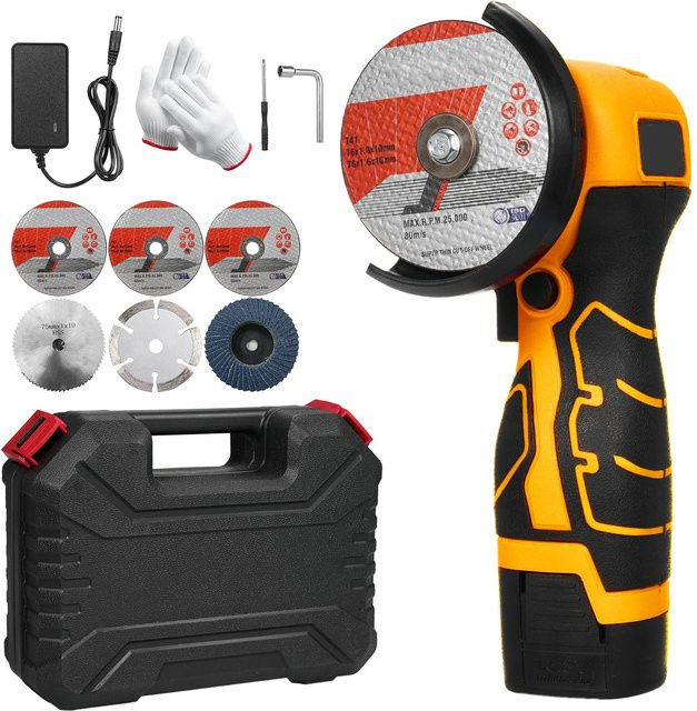 Aimo Akku-Winkelschleifer in Orange mit 7000 U/min, Mini-Schleifgerät inklusive 16,8 V 2000 mAh Akku und 6 Schleifscheiben - Bild 1
