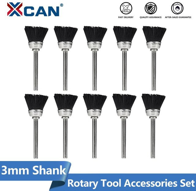 XCAN 10-teiliges Polierdrahtbürsten-Set in Schwarz mit 3,0 mm Schaft, Nylon-Drahtbürsten als Zubehör für Dremel-Rotationswerkzeuge - Bild 1