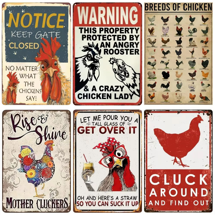 HELLOYOUNG Crazy Chicken Coop Wanddekoration aus Metall im Retro-Stil, buntes Willkommensschild für Hühnerhaus oder Küche - Bild 1