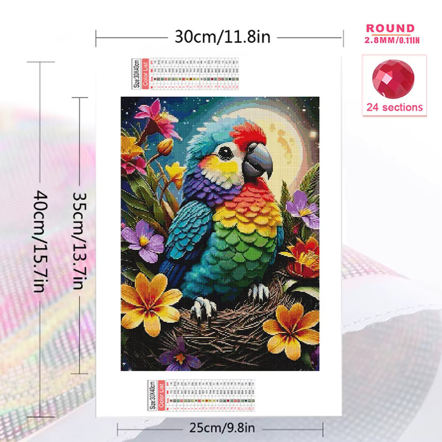 Momoart DIY Diamantmalerei Papagei als Mosaik Set mit runden Diamanten in Multicolour, Breite: 30,0 cm, Höhe: 30,0 cm - Bild 2