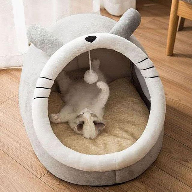 Selbstwärmendes Haustierzelt in Höhlenform von Household supplies MH für Katzen und kleine Hunde, grau, aus Mikrofaser und Baumwolle, mit abnehmbarem Bezug - Bild 1