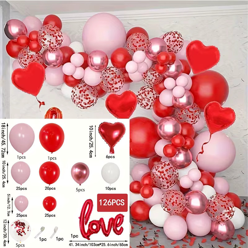 126-teiliges Ballon-Bogen-Girlanden-Set für Valentinstag, Hochzeit und Verlobung in Rot mit Herz-Motiven - Bild 2