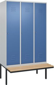 C+P Spind Classic PLUS Garderobenschrank mit Sitzbank, 3 Abteile, Zylinderschloss, 4 Garderobenhaken, B/T/H: 212,0 x 120,0 x 81,5 cm - Bild 1