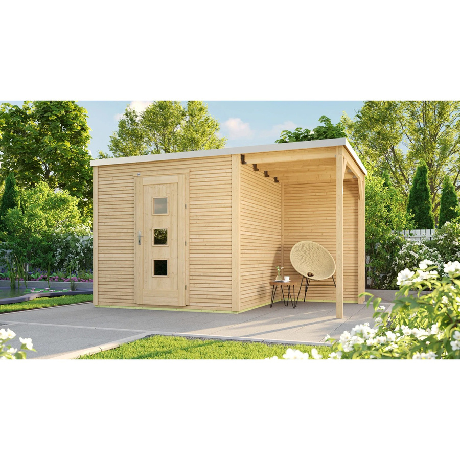 WEKA Holz-Gartenhaus wekaLine 413 A Gr. 1 in Beige mit Flachdach und Vordach, B/H/T: 410 x 244 x 250 cm - Bild 2