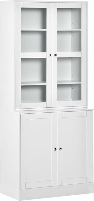 HOMCOM Vitrinenschrank Weiß mit Glastüren und 6 Fächern als Küchenschrank oder Bücherschrank Höhe: 178,5 cm - Bild 1