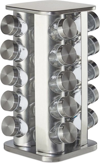 Relaxdays Gewürzkarussell aus Edelstahl in Silber mit 20 Gläsern, drehbar, Höhe: 34 cm, Breite: 19 cm - Bild 1