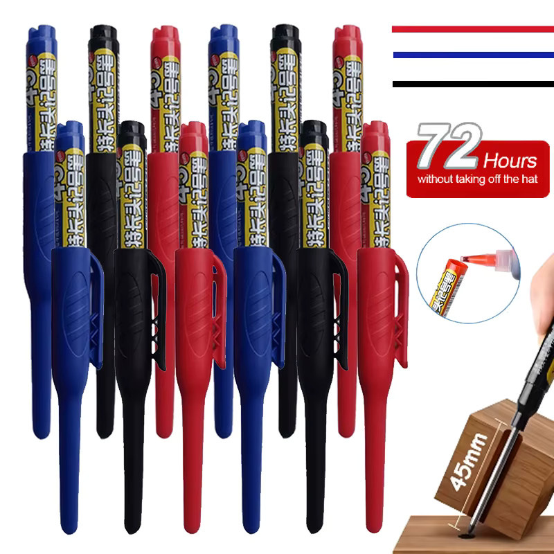 MROOFUL Markierungsstifte Set mit 45 mm Spitze, 12 Stück in Schwarz, Blau und Rot, zum Markieren von tiefen Löchern bei der Holzbearbeitung und beim Bohren von Fliesen - Bild 5