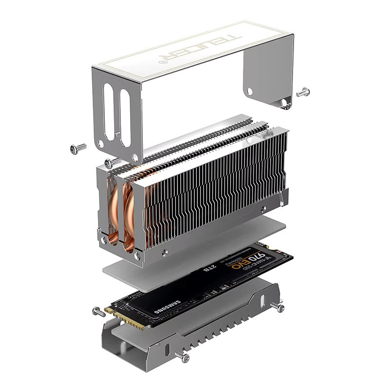 Teucer M2-10 Dual Heat Pipe Kühler für M.2 2280 NVMe SSD in Silber mit Thermopad - Bild 3