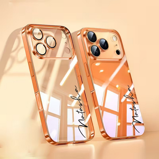 Personalisierte Luxus-Handyhülle aus transparentem TPU mit Namensgravur und Galvanisierung für Apple iPhone 17 Pro Max Plus und iPhone 17 Air in Gold oder Silber - Bild 1