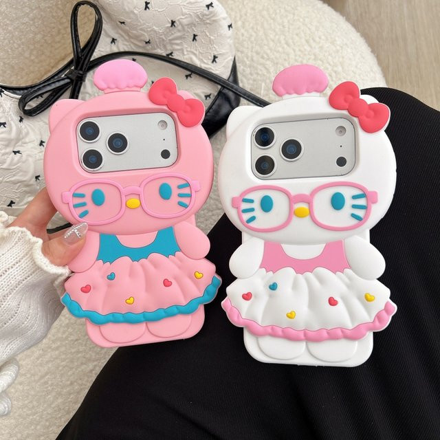 Sanrio Hello Kitty Silikon-Handyhülle in Weiß mit 3D Cartoon Design für iPhone 17 16 15 14 13 Pro Max Plus Pro Stoßfeste Schutzhülle - Bild 1