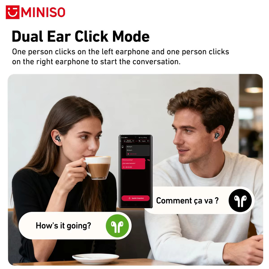 MINISO MS105 Drahtlose Bluetooth In-Ear-Ohrhörer mit AI Translator und Rauschunterdrückung in Schwarz - Bild 3