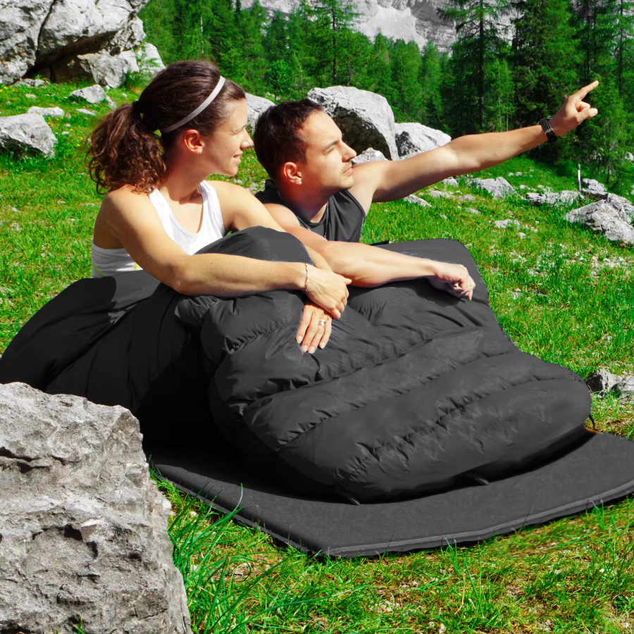 GOFLAME 2 in 1 Doppelschlafsack und Einzelschlafsack XL mit 2 Kissen für Camping und Wandern, B/H: 150 x 220 cm, Blau/Schwarz - Bild 4