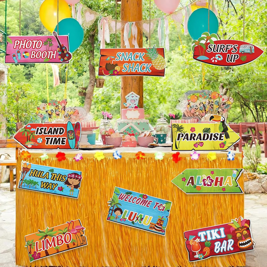 10-teiliges PATIMATE Luau-Party-Willkommensschild mit tropischem Blumenmuster, rechteckiges hängendes Sommer-Deko-Set aus Papier, mehrfarbig - Bild 2