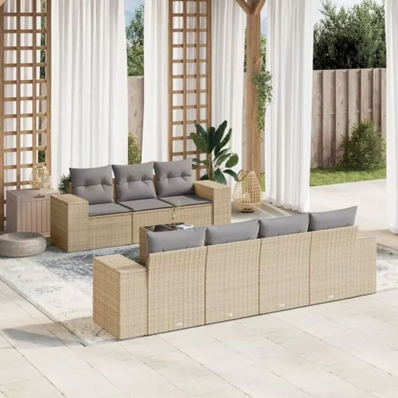 8-tlg. Loungemöbel Garten-Sofagarnitur mit Kissen aus Polyrattan in Beige von vidaXL - Bild 1