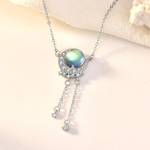 Halskette 925 Sterlingsilber, Zirkonium, Mondstein, Damen, grau - Bild 1