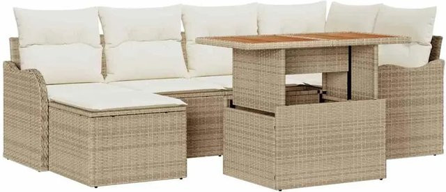 vidaXL Garten-Sofa-Set aus Poly-Rattan in Beige mit 7-teiligem U-Shape Design und integriertem Stauraum - Bild 1
