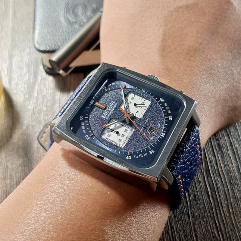 MEGIR Chronograph Armbanduhr, Quarz, Leder, Schwarz, Herren - Bild 4