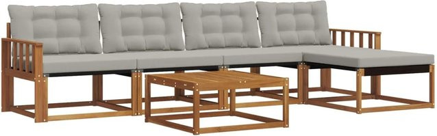 vidaXL Outdoor-Sofagarnitur 6-teilig aus Akazienholz und Textilene in Natur und Grau mit UV-beständigen Kissen - Bild 1