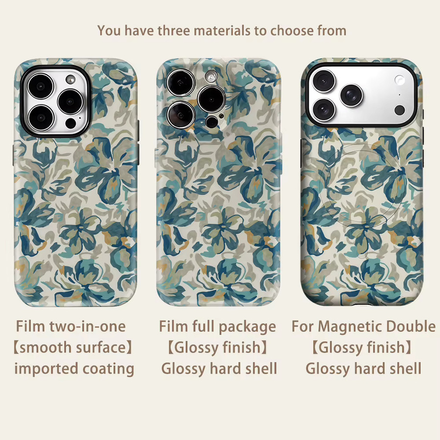 Potdemiel Robuste Handyhülle mit Blumenmuster in Türkisblau für iPhone 17 16 15 14 13 Pro Max Plus mit Magnetfunktion - Bild 2