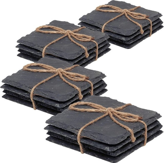 BigDean Schiefer Untersetzer Set 16er Pack Anthrazit quadratisch für Raclette Pfännchen und Tischdeko - Bild 1