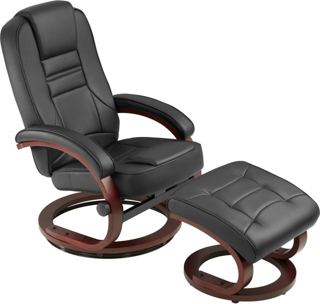 tectake Fernsehsessel Willy mit Hocker, 360 Grad drehbar, Schwarz Braun, H x B x T: 109 x 68 x 102 cm - Bild 2