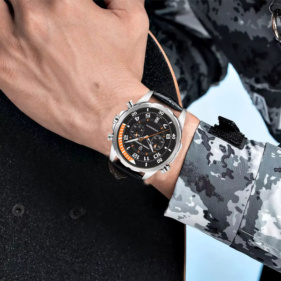PAGANI DESIGN Chronograph Armbanduhr, Quarz, Edelstahl, Blau, Leder, 44 mm, Herren - Bild 4