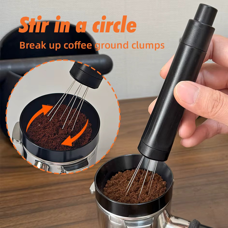 PERFFEE WDT-Werkzeug Espresso Kaffeerührer mit 6 einziehbaren Edelstahl-Nadeln in Schwarz - Bild 3