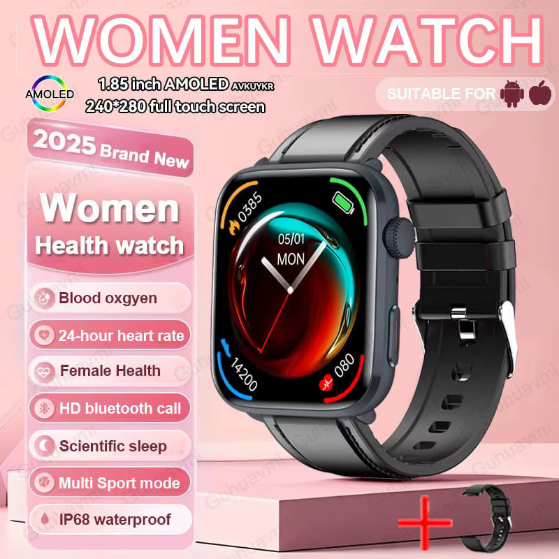 GUHUAVMI Smartwatch, 1,81 Zoll AMOLED, Leder, Schwarz, Unisex - Bild 7