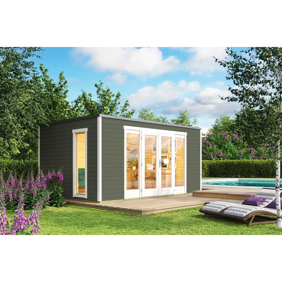 Lasita Blockbohlenhaus Palermo Gartenhaus mit Flachdach in Grün, B/T/H: 450 x 300 x 222,3 cm - Bild 2
