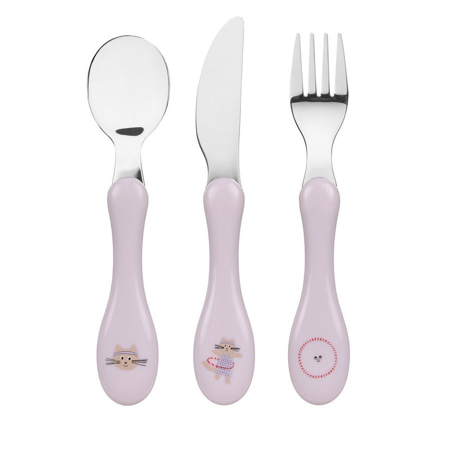 Kahla Kinderbesteck Tiny Team Katze in Pink aus Edelstahl und Kunststoff, 3-teilig - Bild 1