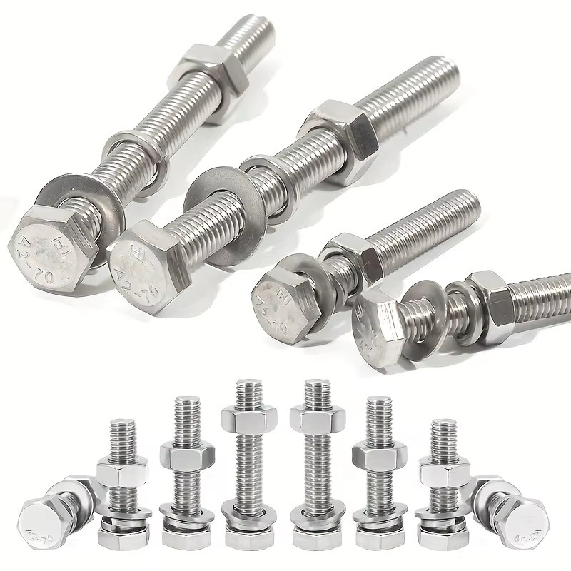 MIVM 300 Stück M4 Edelstahl-Schraubenset aus A2-70 in Silber bestehend aus Sechskantschrauben, Sechskantmuttern, flachen Unterlegscheiben und Federscheiben - Bild 3