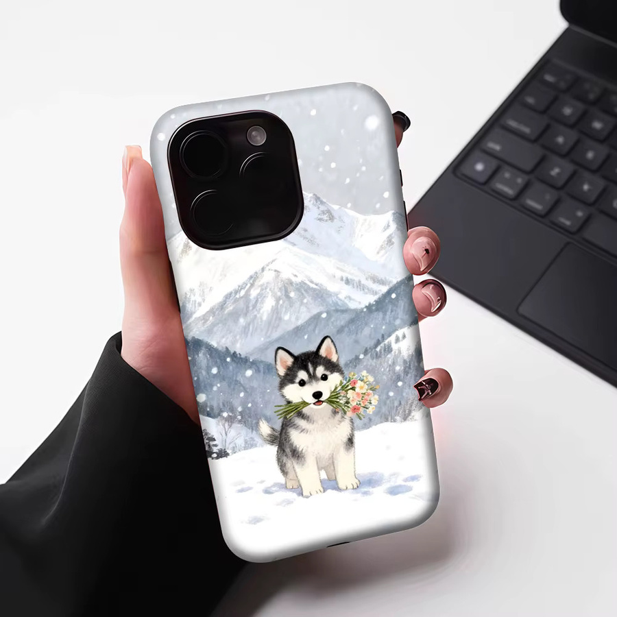 Magnetische Handyhülle von Potdemiel mit Husky-Motiv in verschneiten Bergen für iPhone 17 16 15 14 13 Pro Max Plus, robuste Einzel- und Doppelschicht-Schutzhülle, mehrfarbig - Bild 6
