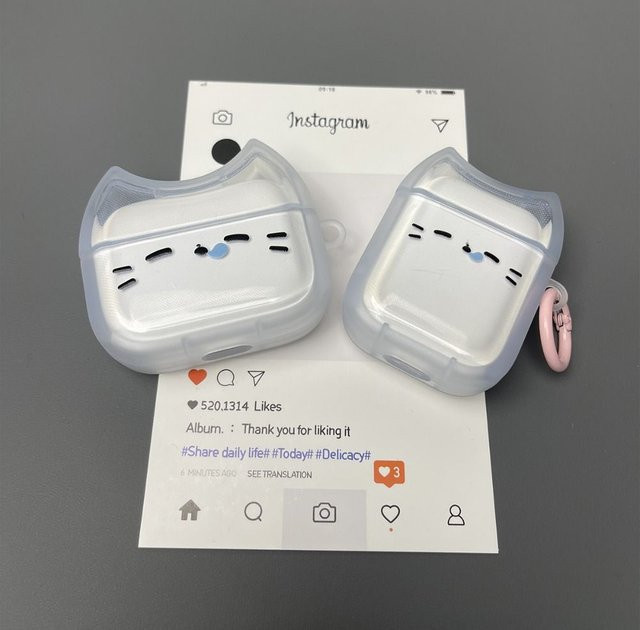 Anti-Fall Sleepy Cat Kopfhörerhülle für Apple AirPods 1, 2, 3, 4 und Pro/Pro 2, transparent, staubdicht und stoßfest mit Schlüsselring - Bild 1