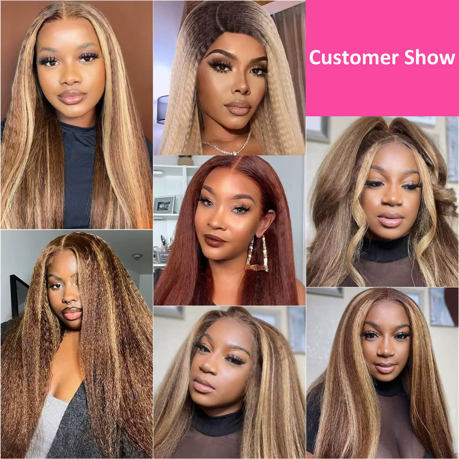 MissDorxuan Kinky Straight Lace Frontal Echthaarperücke, Braunblond Klavierfarbe - Bild 3