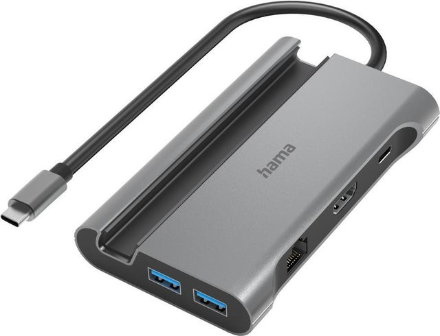 Hama USB-C-Hub Connect2Mobile V2 Multiport mit 7 Ports, Ethernet/LAN und 4K UHD, Grau - Bild 1