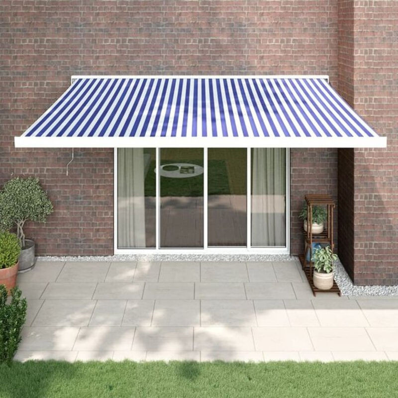 Einziehbare Markise von Vidaxl aus Polyester und Aluminium in Blau und Weiß, B x H: 4 x 3 m - Bild 1