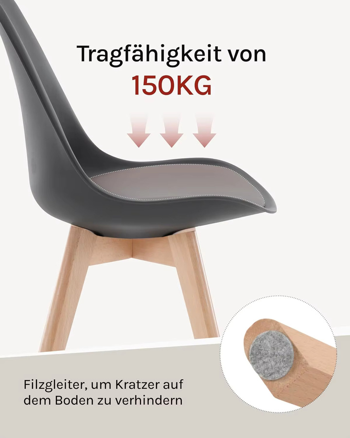4-teiliges Set WOLTU Küchen- und Esszimmerstühle im Retro-Stil mit gepolsterten Sitzkissen in Schwarz oder Weiß - Bild 4