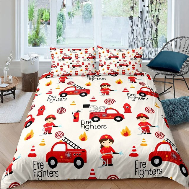 Bettwäsche-Set mit Feuerwehrauto-Muster für Kinder von Binchi Outdoor Product, Mehrfarbig, B/H: 260 x 220 cm - Bild 1