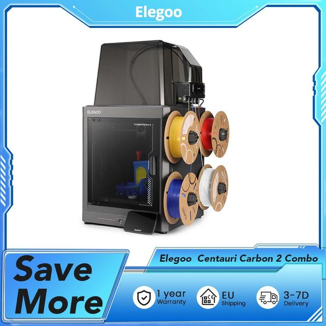 ELEGOO Centauri Carbon 2 Combo FDM 3D-Drucker in Schwarz mit Dual-Gear Direktextruder und 350 °C Düse, Druckvolumen B/T/H: 25,6 x 25,6 x 25,6 cm - Bild 1