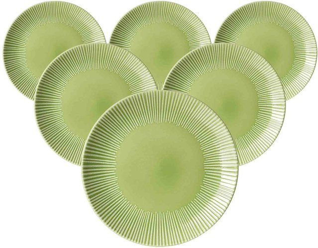 Ritzenhoff & Breker Speiseteller Banda Grün gestreift aus Steinzeug, 6er Set, Durchmesser: 27 cm - Bild 1