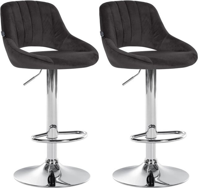 DELUKE 2er Set Barhocker SEGAD aus Samt in Schwarz mit silbernen Details, B/T/H: 47 x 48 x 85 cm - Bild 1