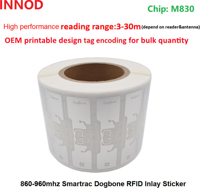 Smartrac Dogbone UHF RFID Inlay M830 mit Impinj Monza R6P Chip, passiver RFID Tag-Aufkleber für RFID-Timing-Systeme, 860-960MHz - Bild 1