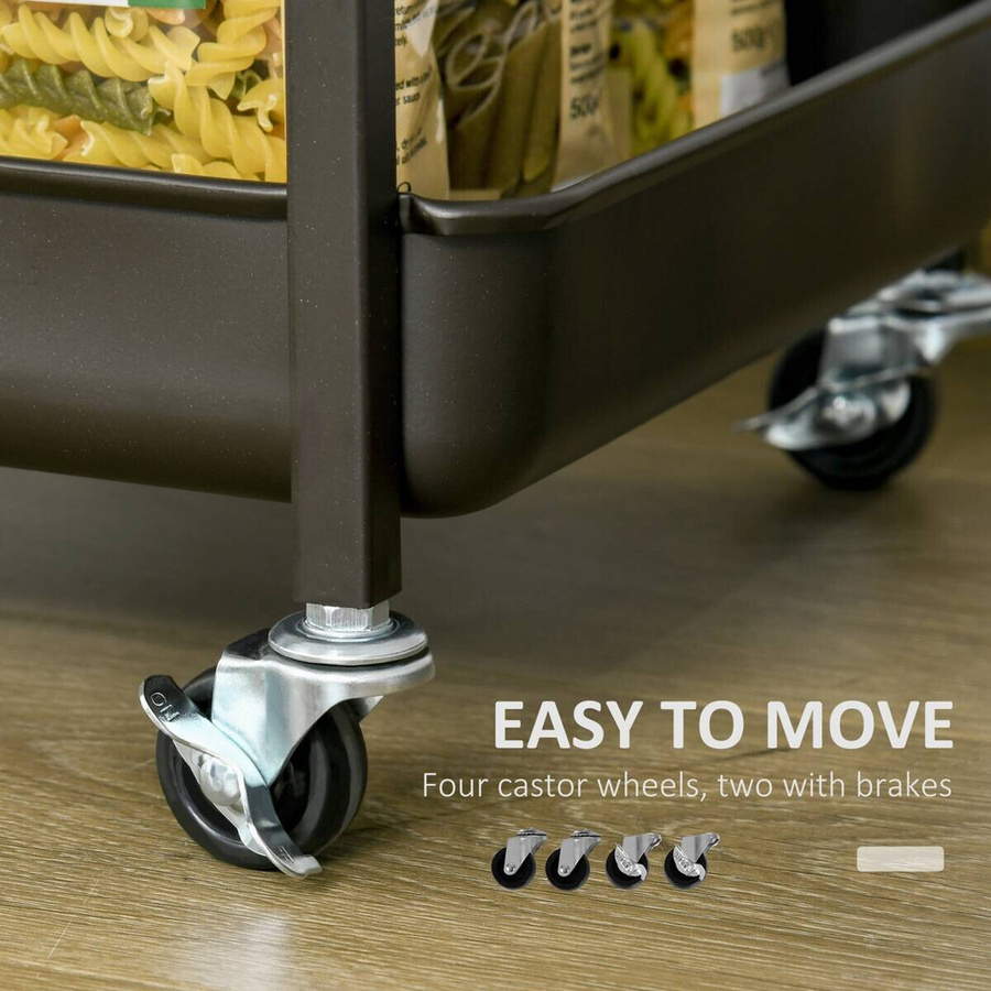 HOMCOM Küchenwagen in Braun im Industrial-Design aus Metall und MDF, B/H/T: 36,5 x 118 x 82 cm - Bild 3
