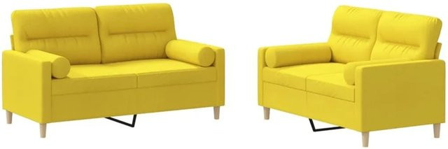 vidaXL 2-teilige Sofagarnitur in Hellgelb aus Stoff mit Kissen und modernem Design - Bild 1